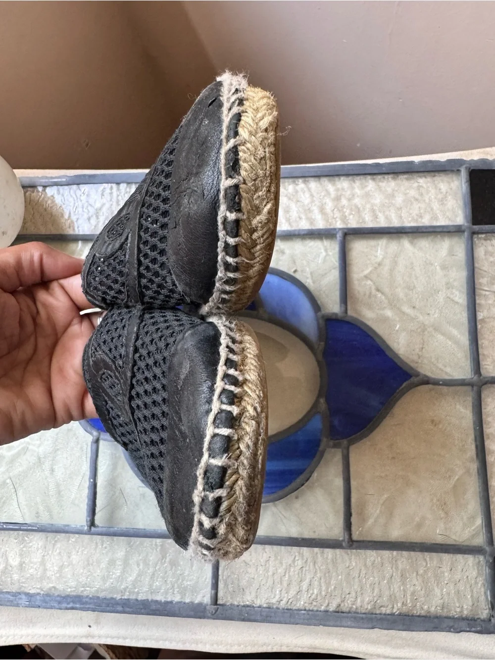 CHANEL Black Mesh & Leather Espadrille Flats